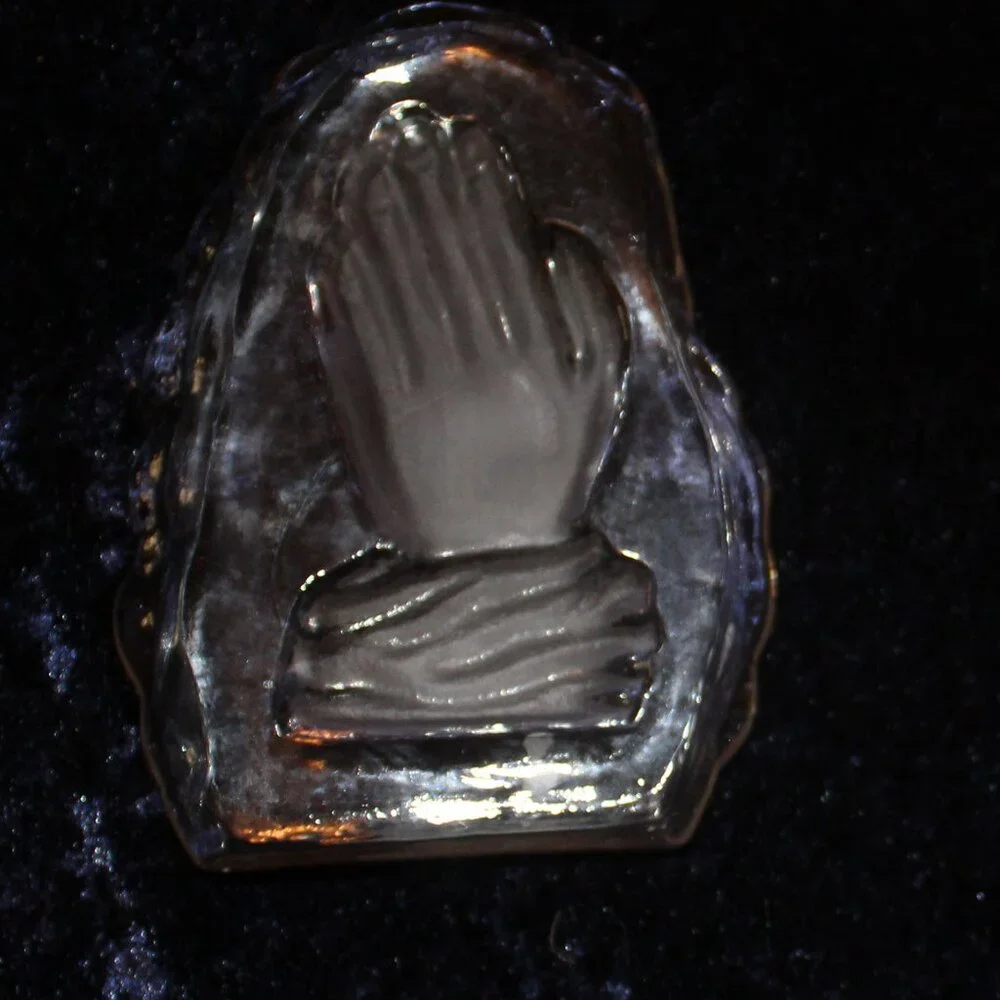 Vintage Glass Praying Hands Paper weight